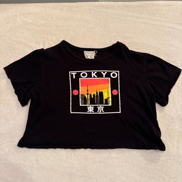 Tokyo Vibes Graphic Tee Shirt Black Half Shirt Japanese Juniors Size Xl